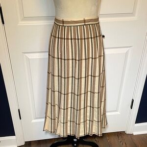 Vintage Weathervane Wool Pleated Midi Skirt Elegant Cream Brown Black Size 6